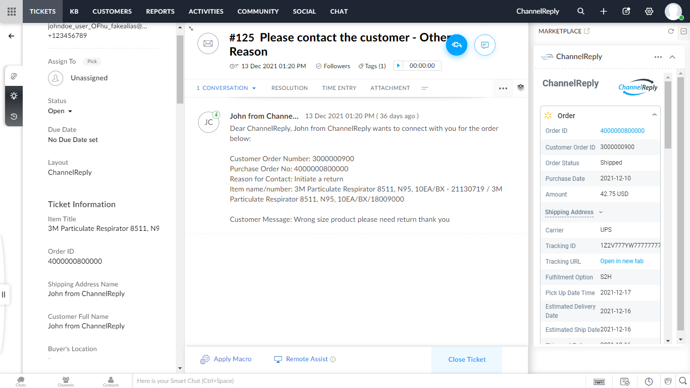Walmart messaging in Zoho Desk with ChannelReply
