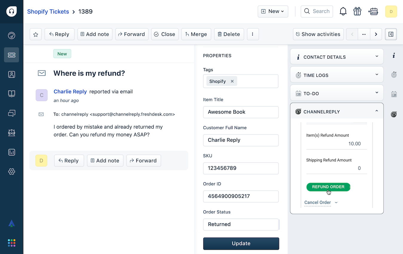 Processing Shopify returns in Freshdesk with ChannelReply
