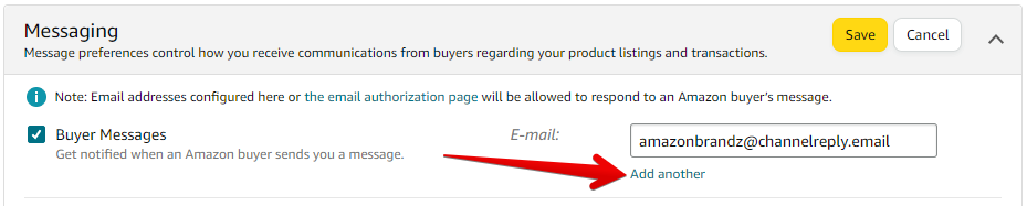Add Another Button for Buyer Messages Email Address