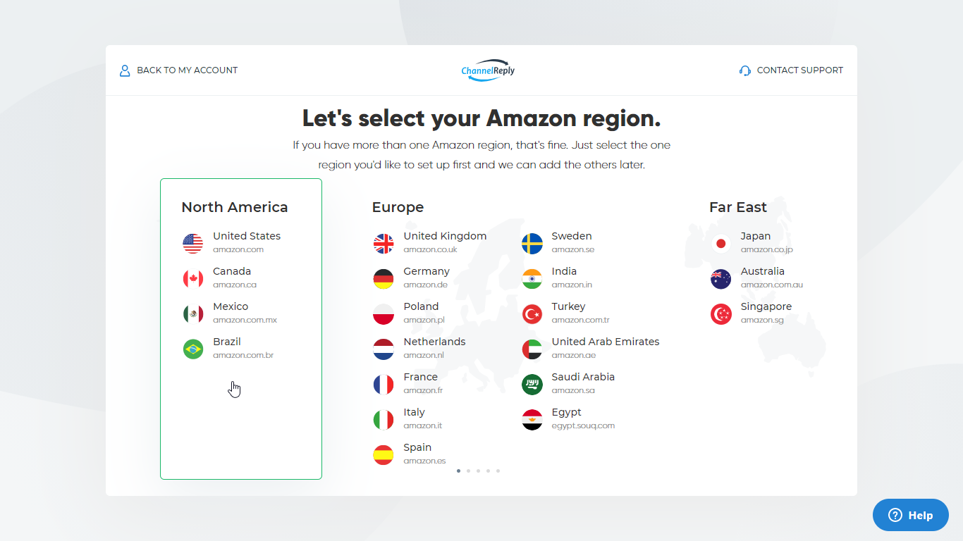 Choose Amazon Region and Marketplace