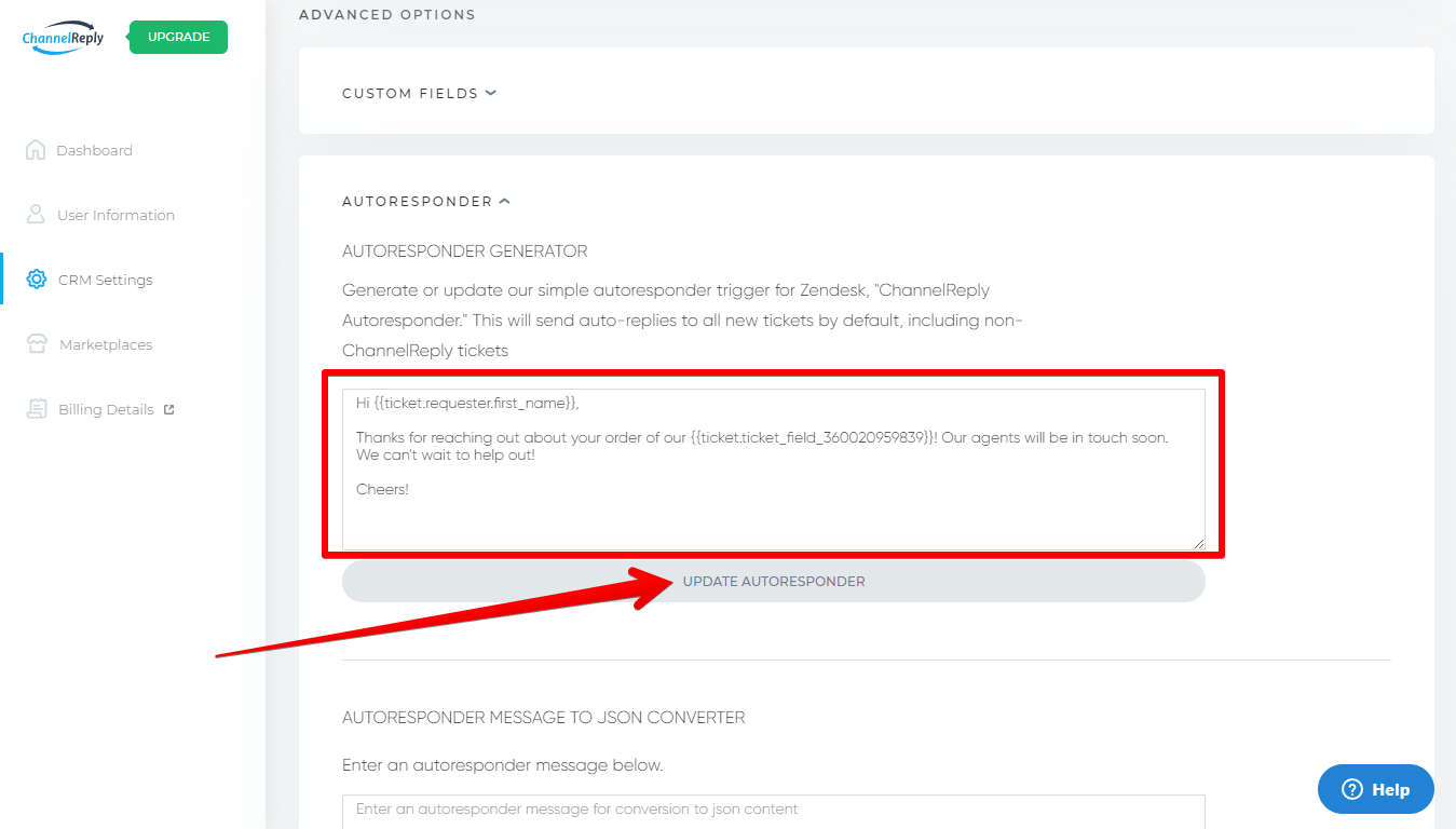 How to update your Zendesk ecommerce autoresponder message from ChannelReply