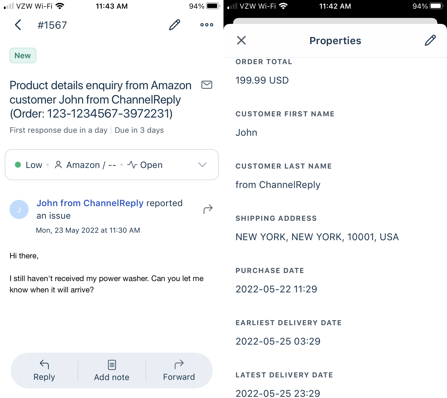 Amazon Message and ChannelReply Custom Fields in the Freshdesk iPhone App