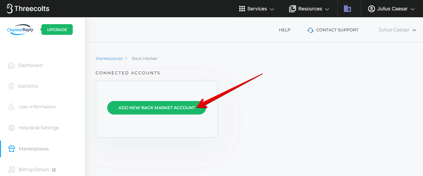 Add New Back Market Account Button