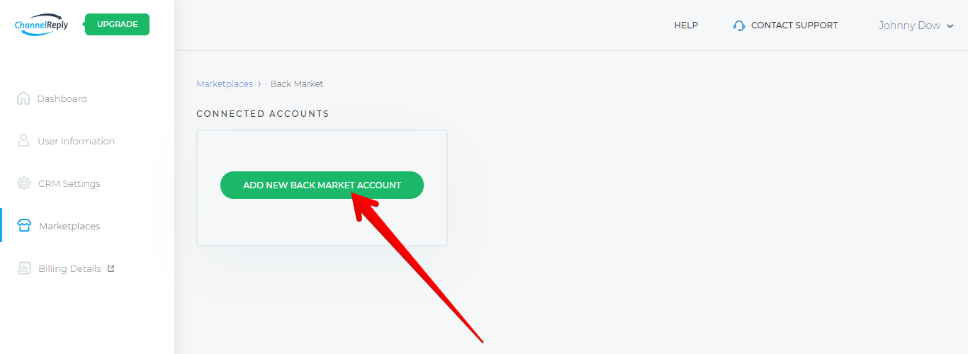 Add New Back Market Account Button