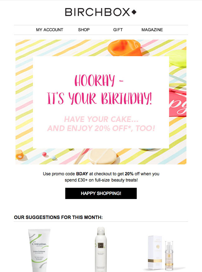 Birchbox Birthday Email