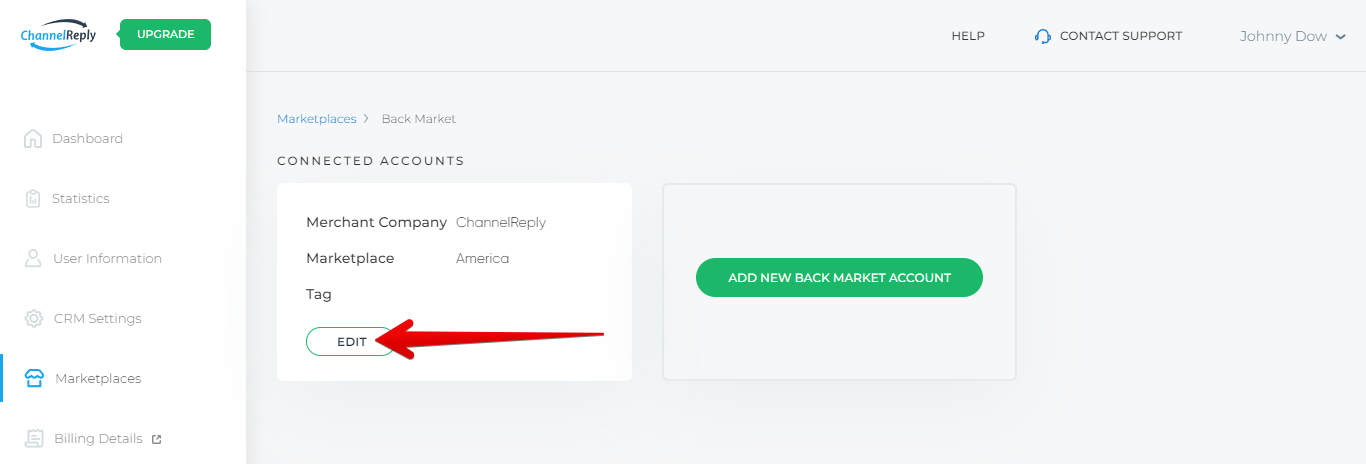 Edit Back Market Account in ChannelReply