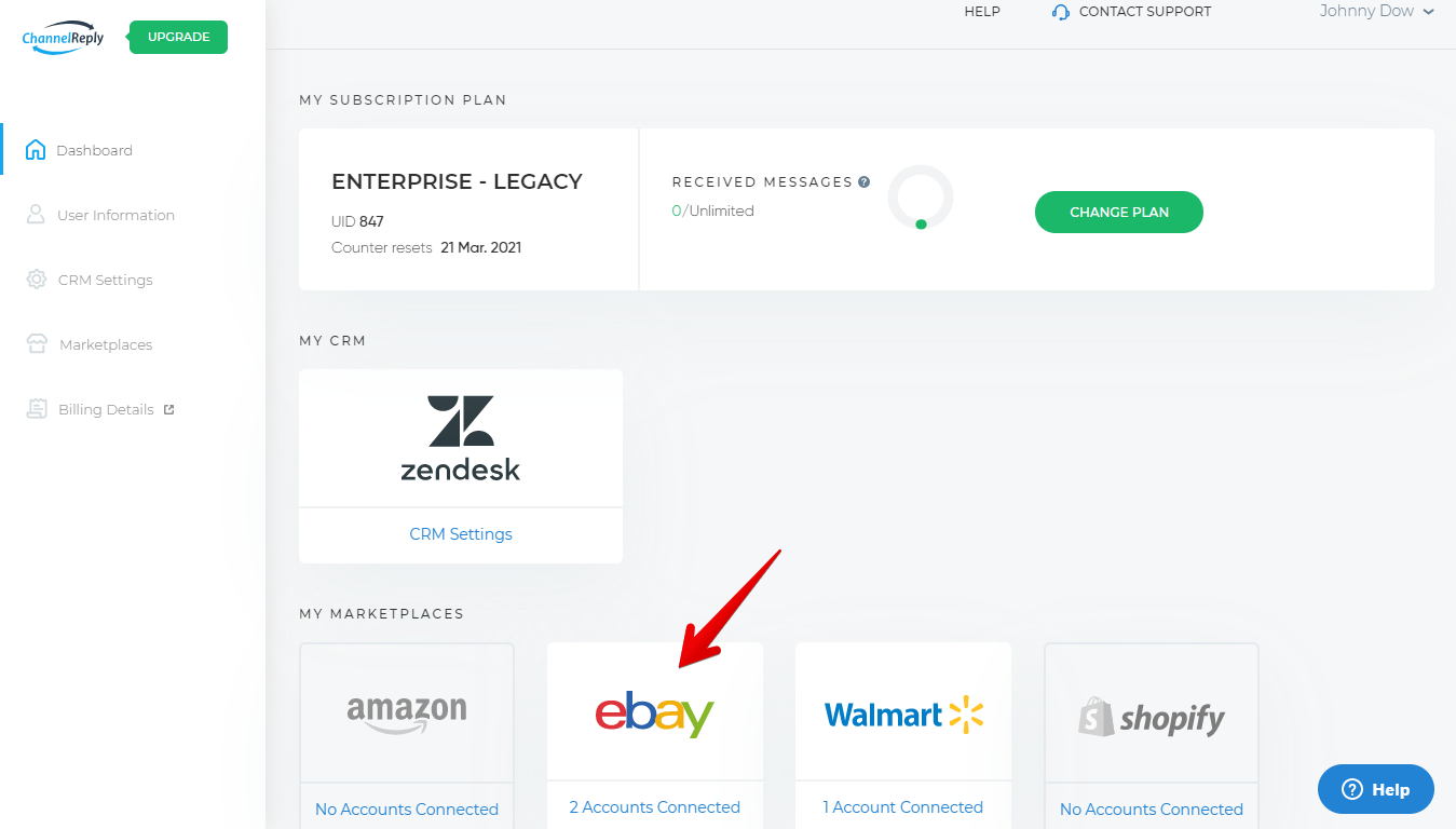 eBay on the ChannelReply Dashboard