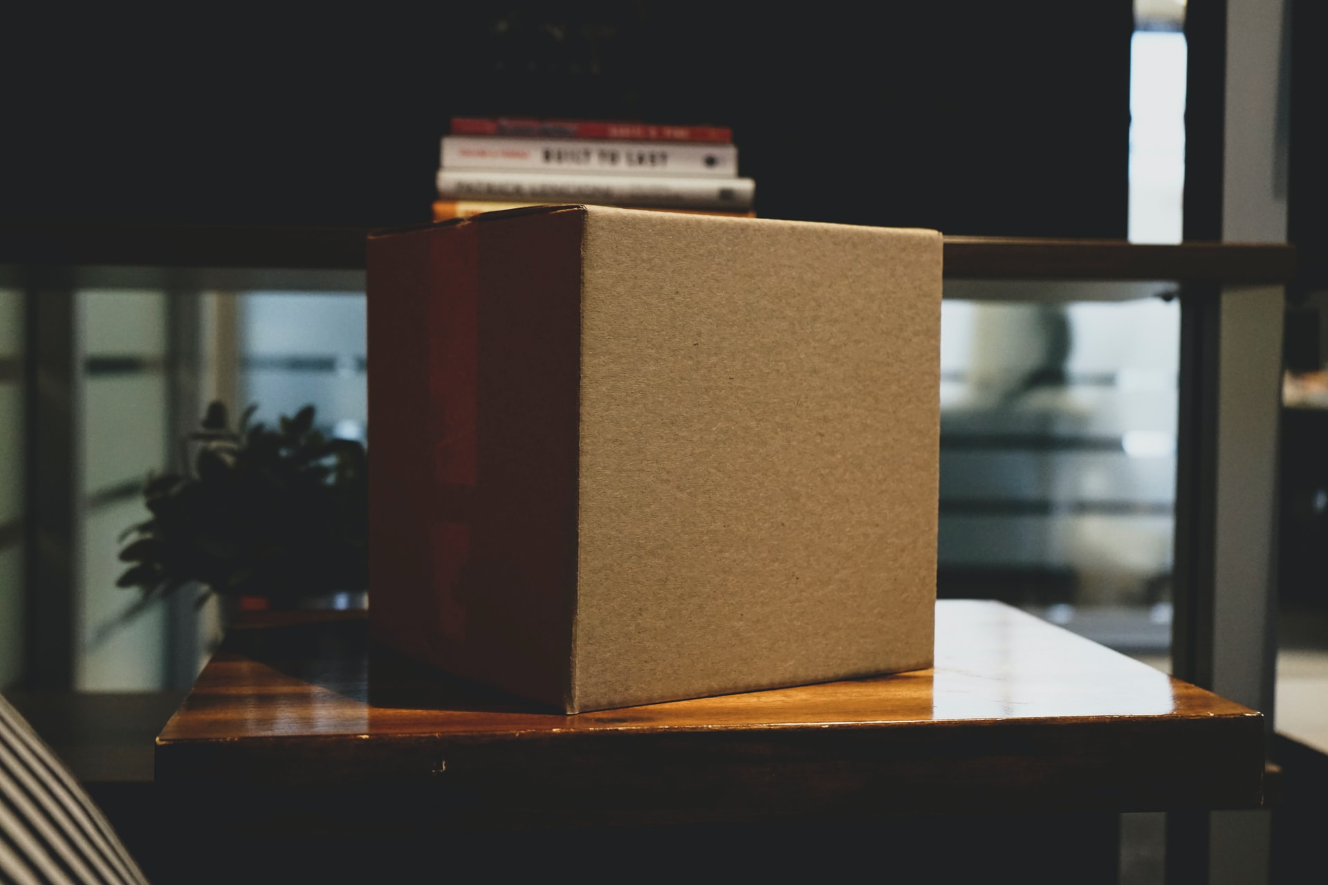 A brown storage box placed on a table