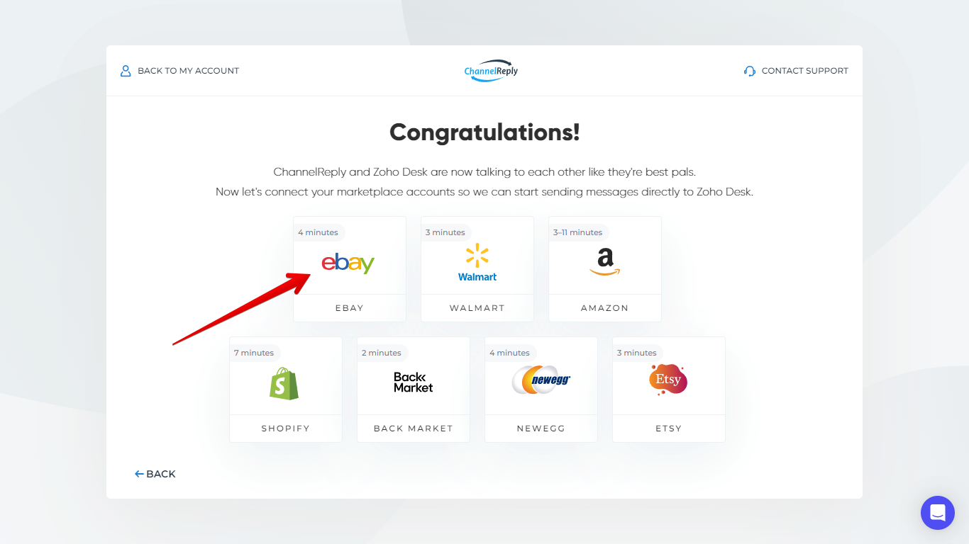 Integrating eBay with ChannelReply from the Zoho Desk Integration Success Screen