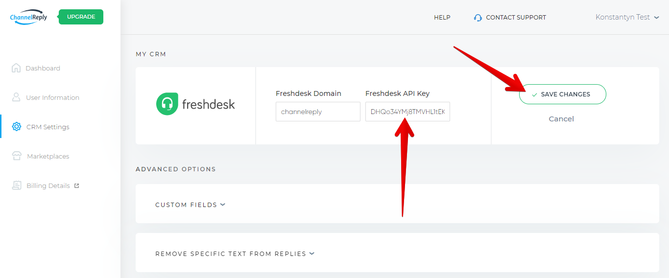 Edit Freshdesk API Key in ChannelReply