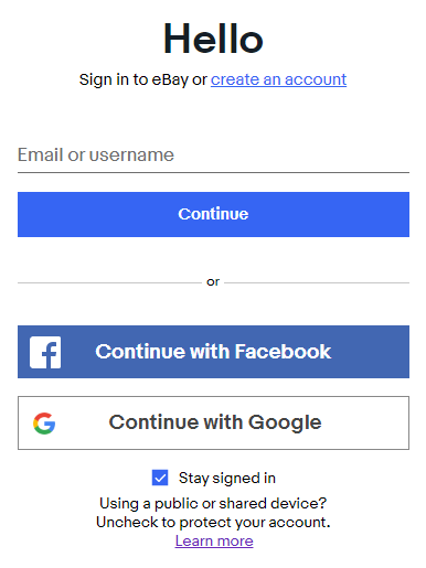 eBay Login Page