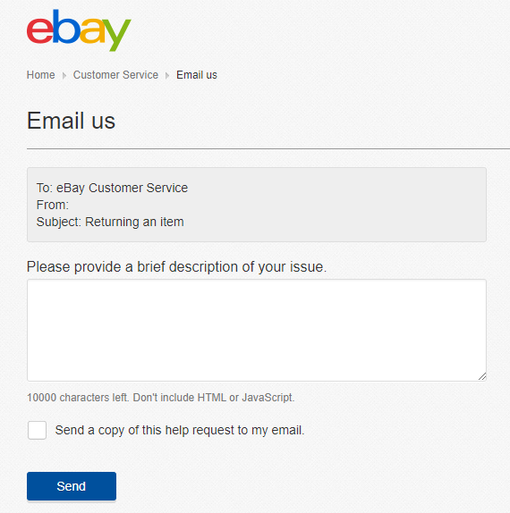 eBay Email Form