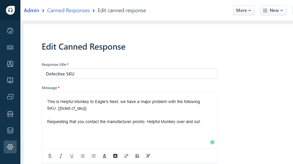 Freshdesk Predefined Reply with SKU Placeholder