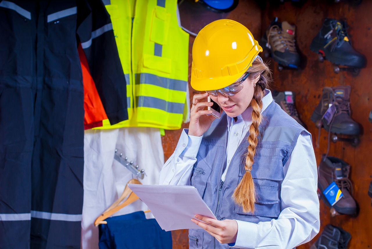 Woman in warehouse making phone call