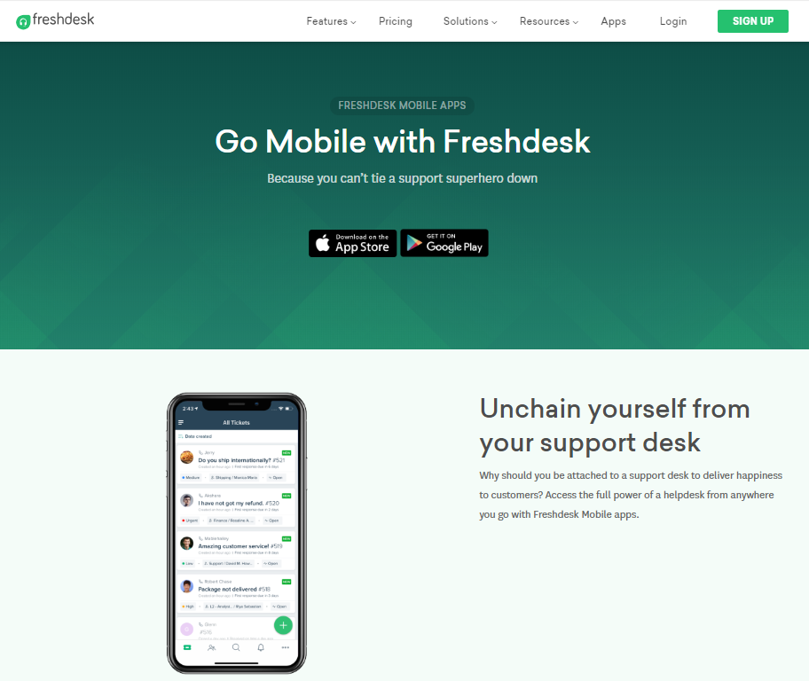 Freshdesk Mobile Page