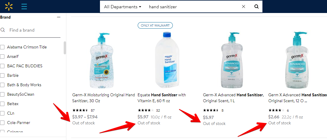 Hand Sanitizer Out of Stock on Walmart Due to the Coronavirus Outbreak