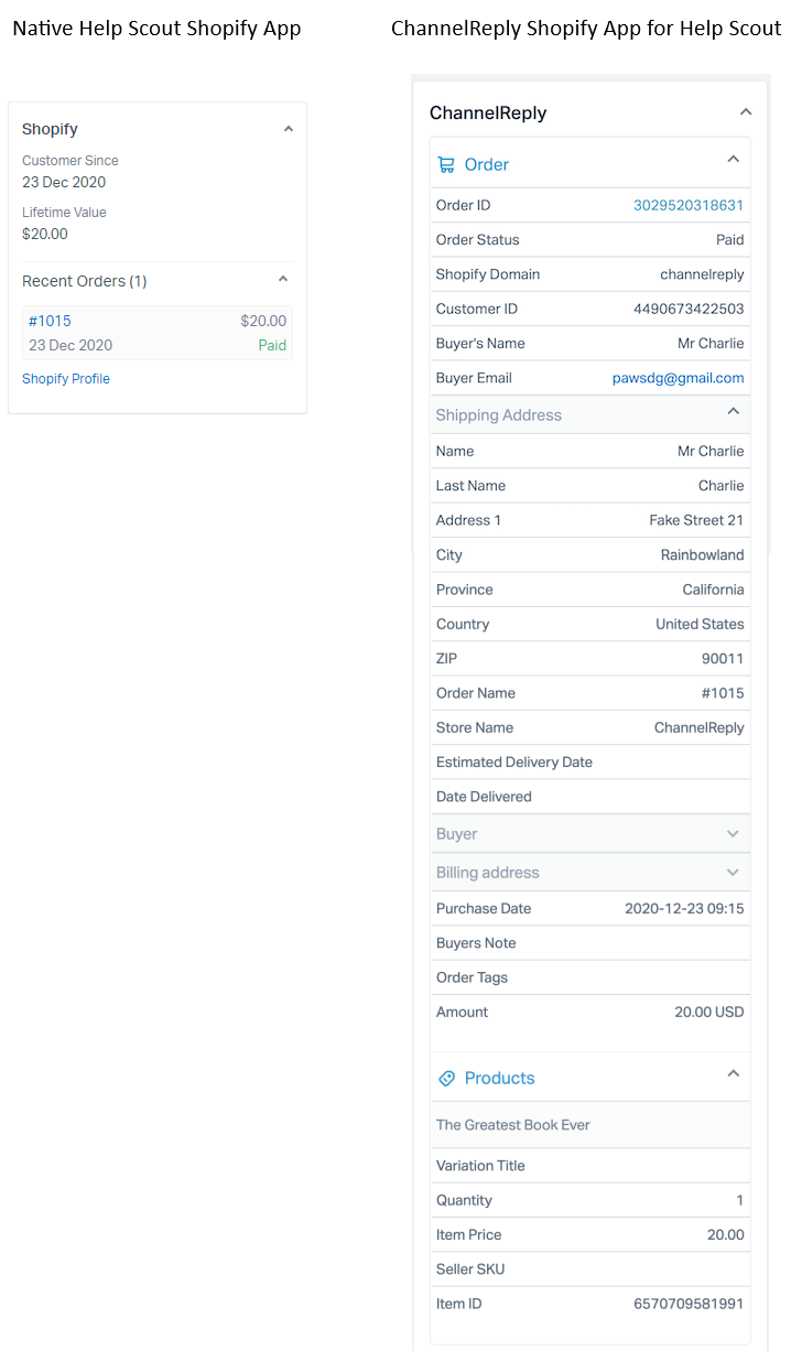 Shopify Data in Help Scout with the Free App and with ChannelReply