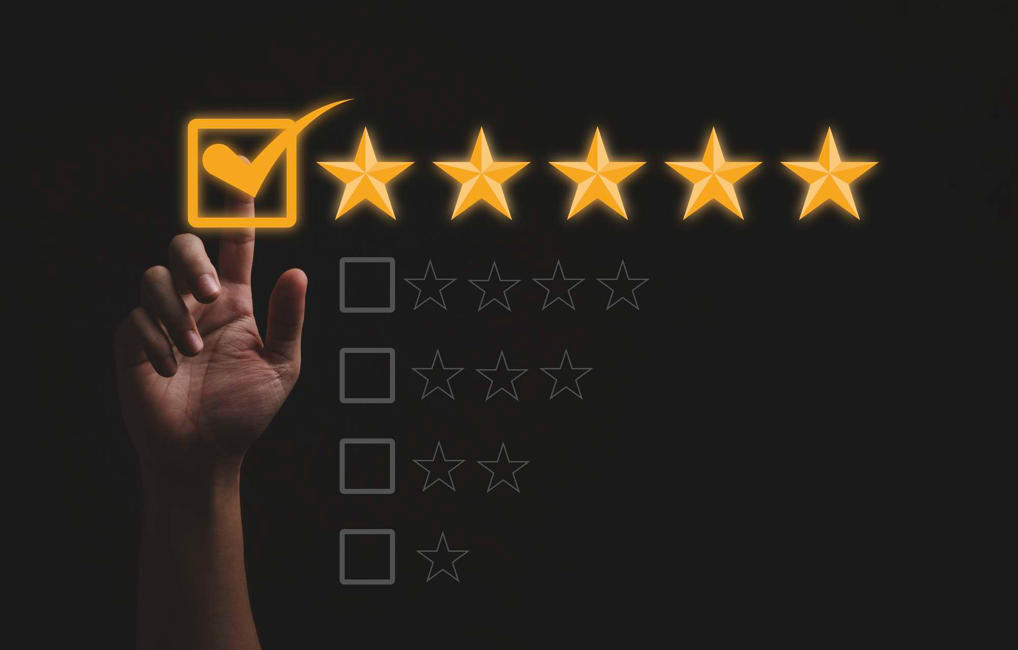 Five options with checkmark for feedback stars, with five stars checked and highlighted