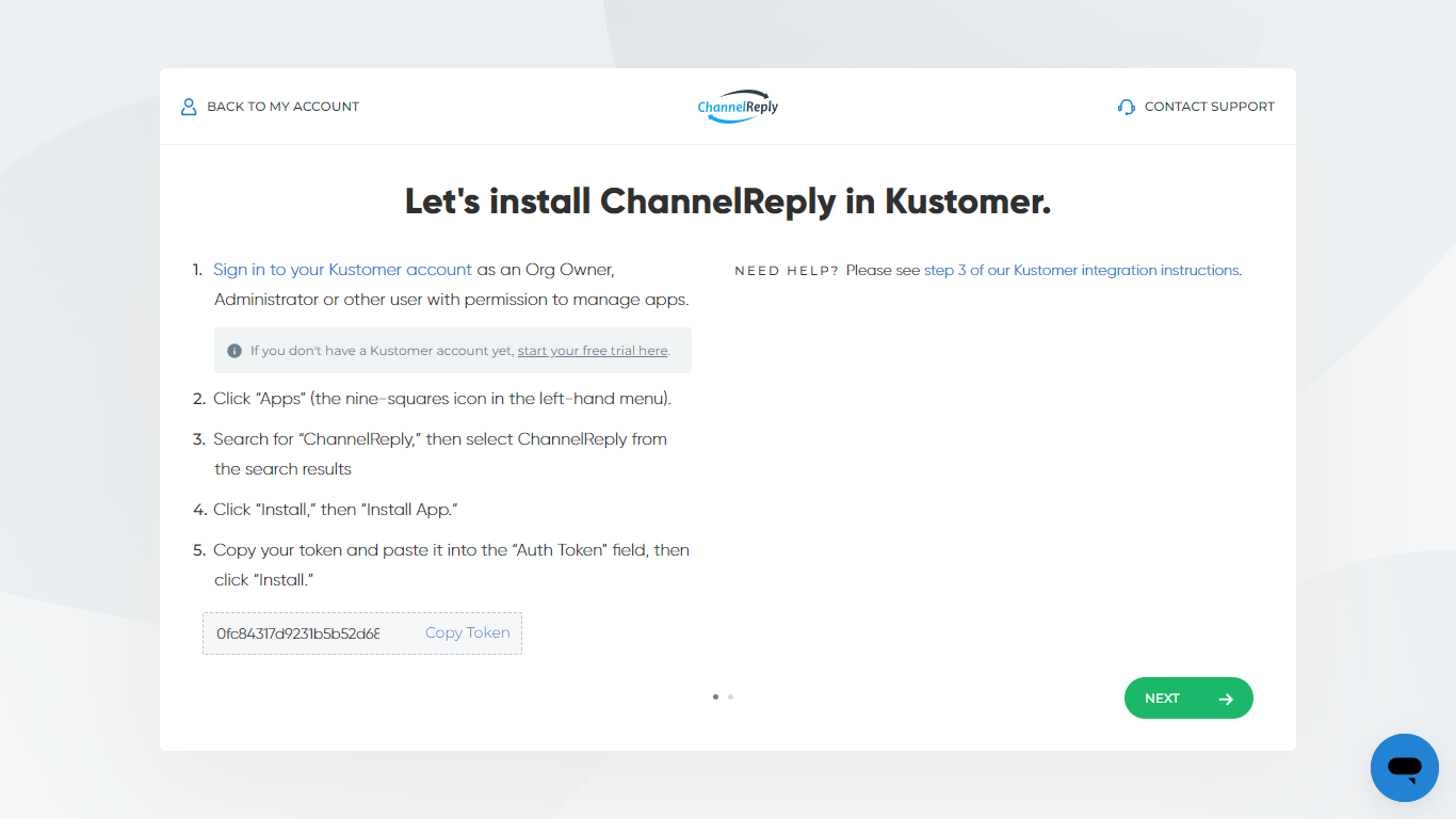 ChannelReply app installation instructions for Kustomer