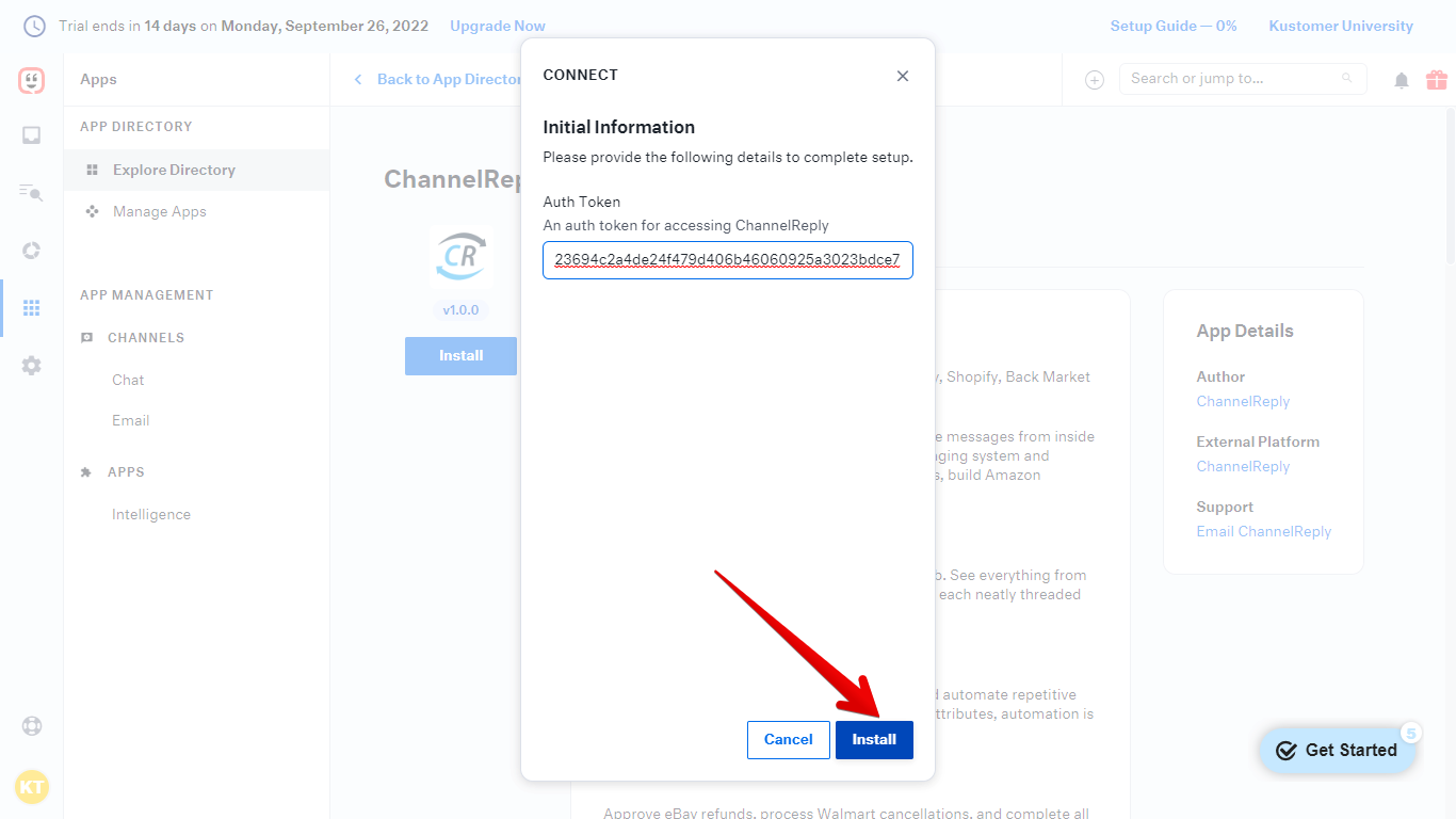 Auth Token field and Save Changes button