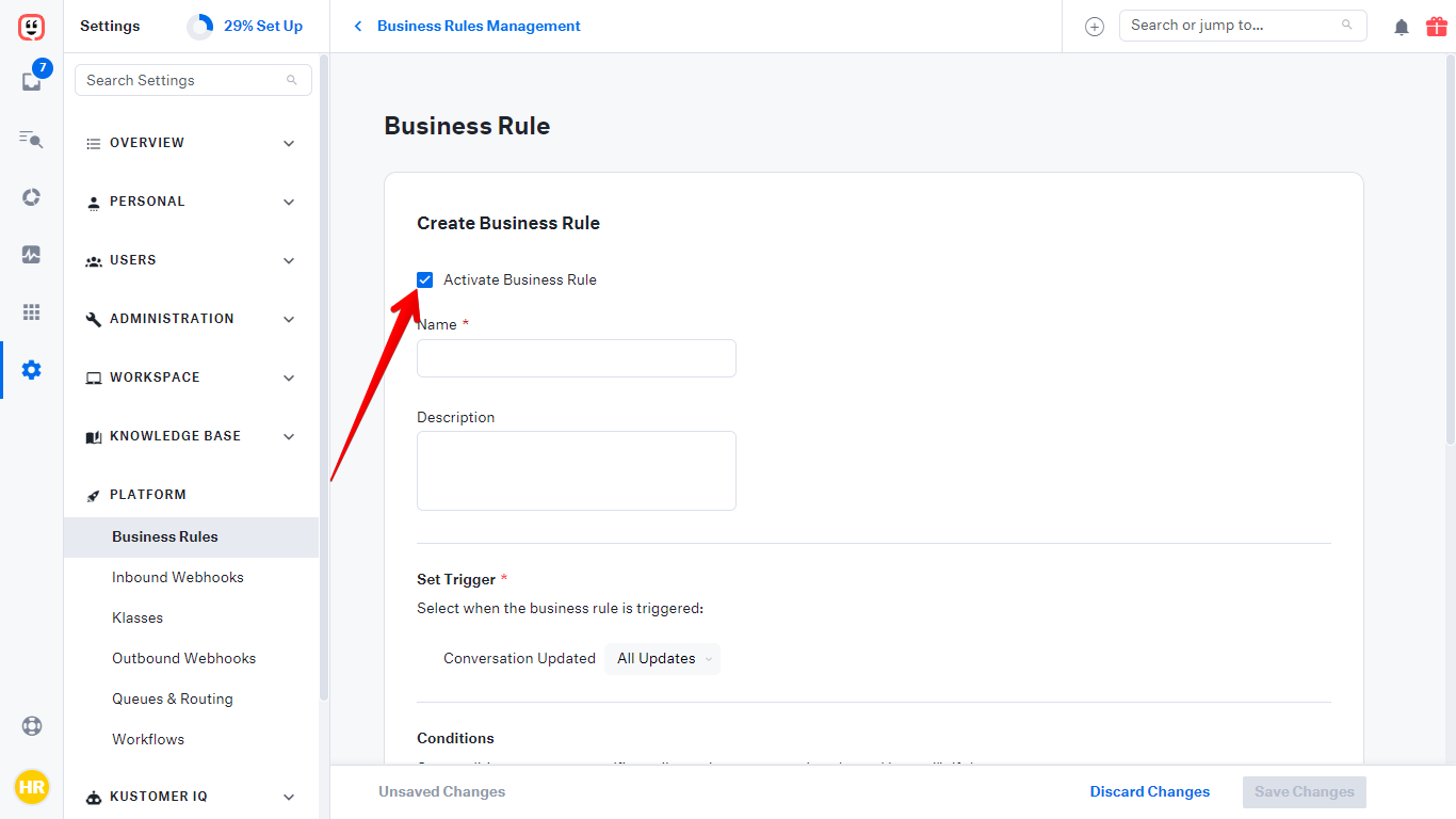 Activate Business Rule checkbox checked