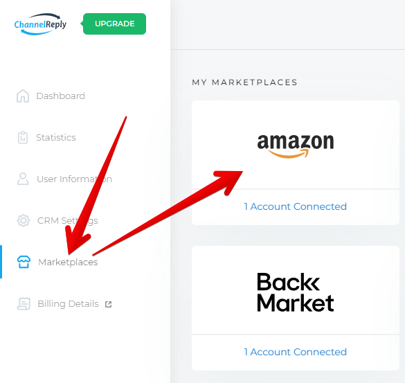 ChannelReply Marketplaces Tab and Amazon Tile