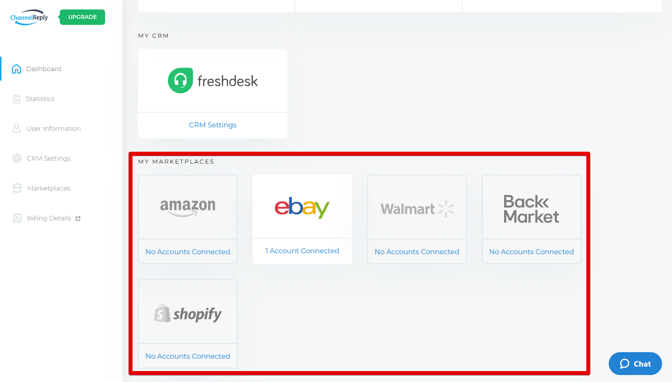 My Marketplaces on the ChannelReply Dashboard
