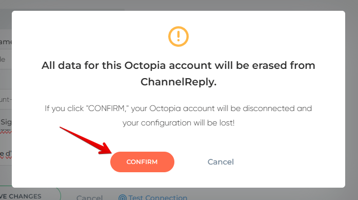 Confirm button shown after clicking Remove Account