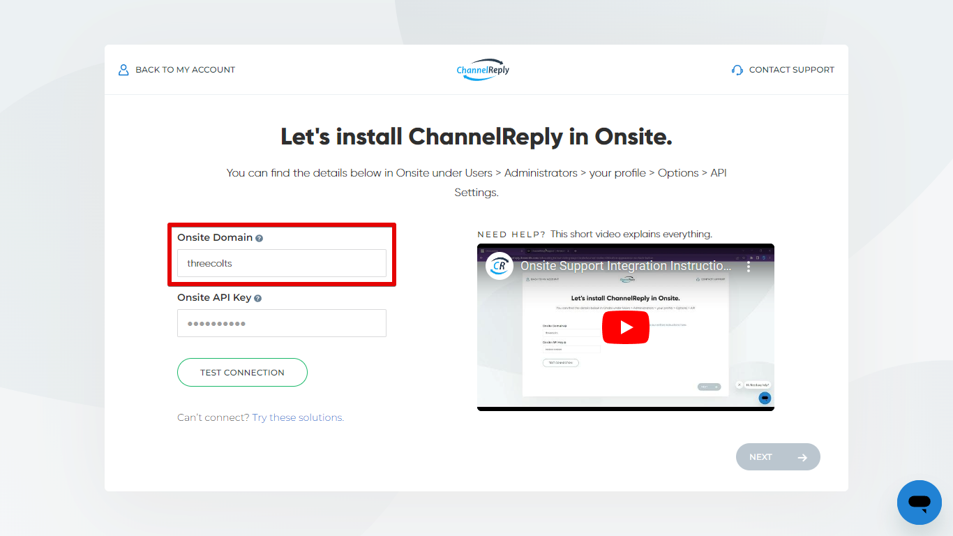 Onsite Domain field filled in in ChannelReply