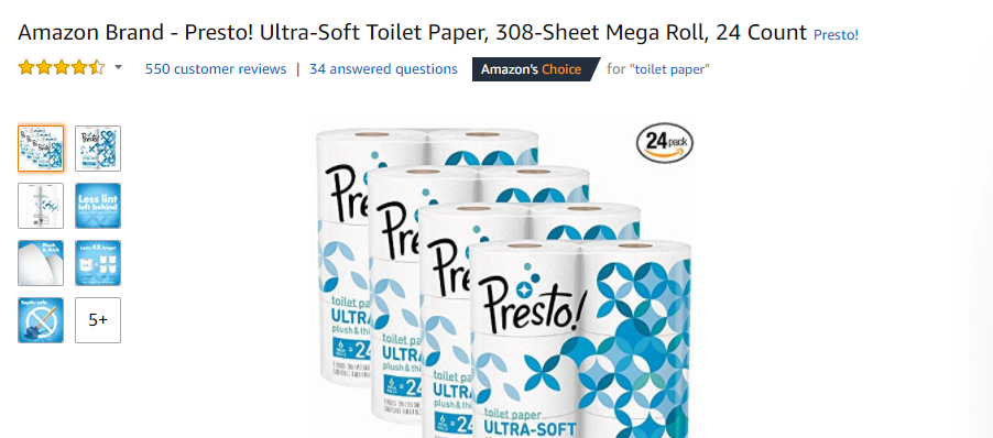 Presto Brand Toilet Paper