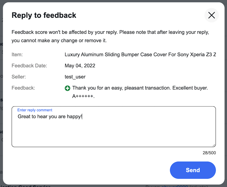 Reply to Feedback Action in eBay