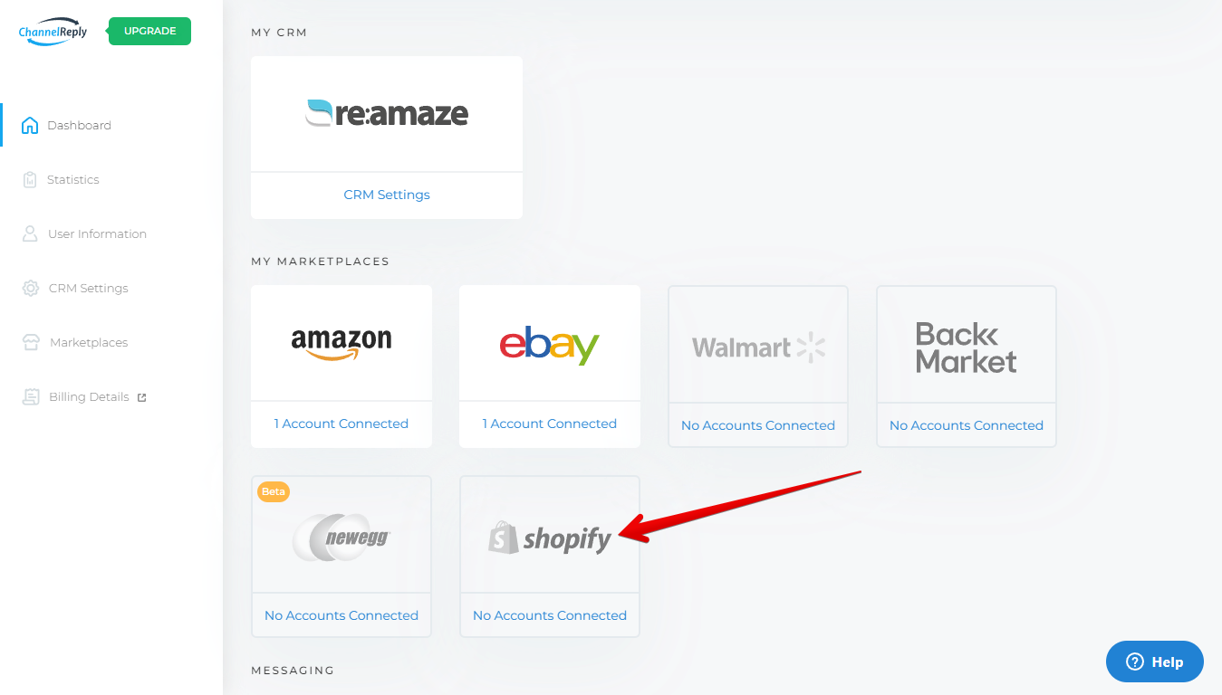 Shopify on the ChannelReply Dashboard