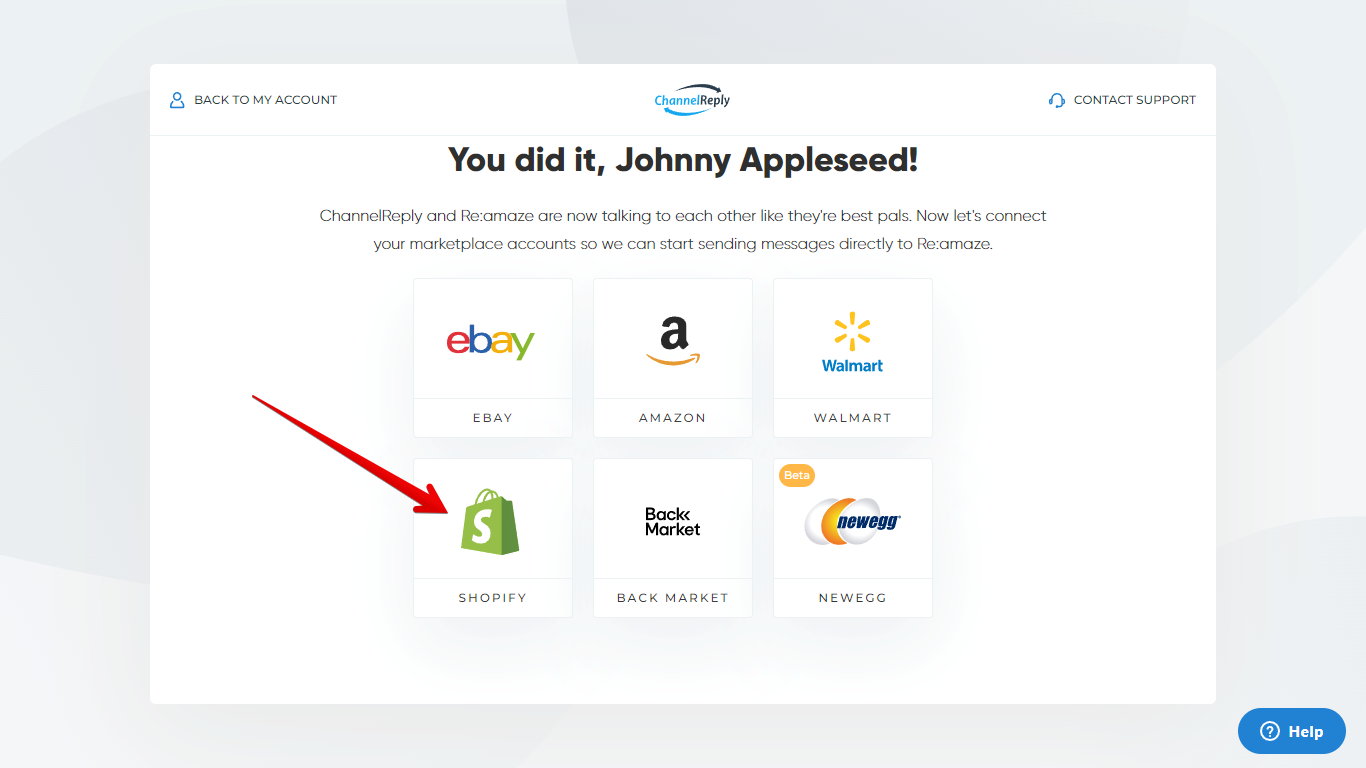 Choosing Shopify on the Freshdesk Integration Success Screen