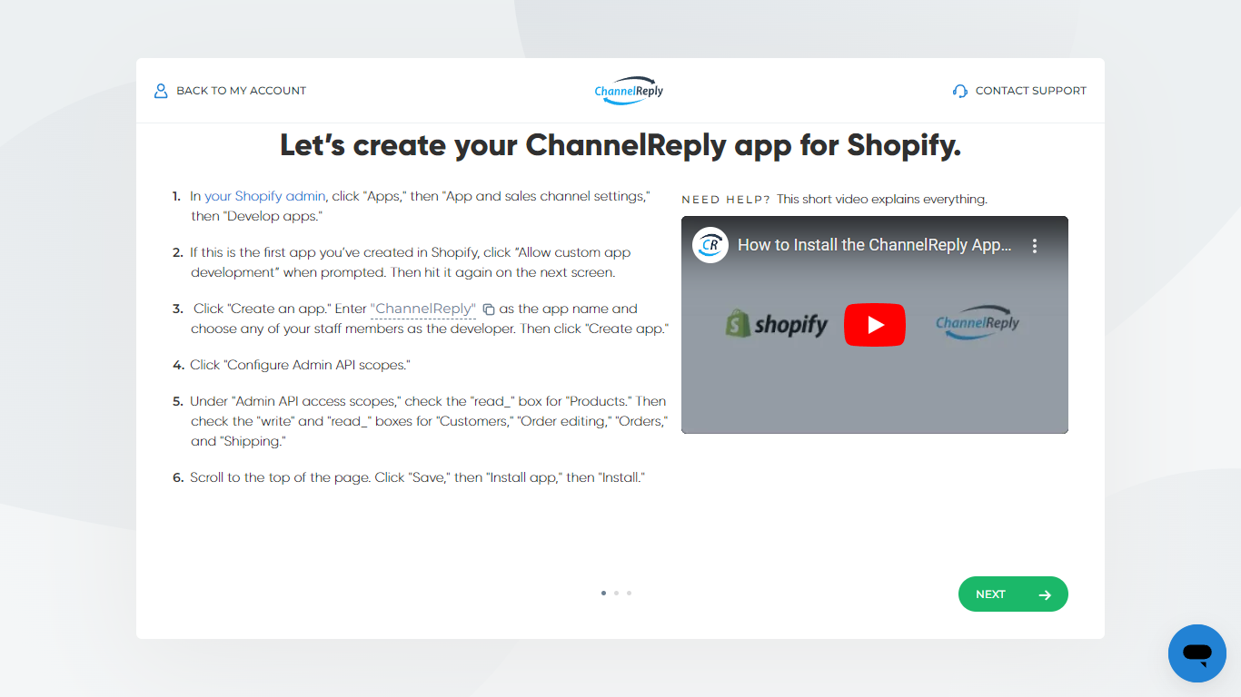 ChannelReply Shopify App Creation Instructions