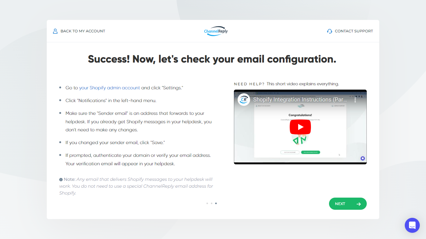 ChannelReply Shopify App Installation Success Screen