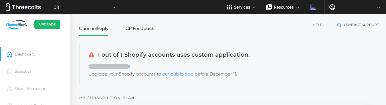 1 out of 1 Shopify Accounts Uses Custom Application Warning