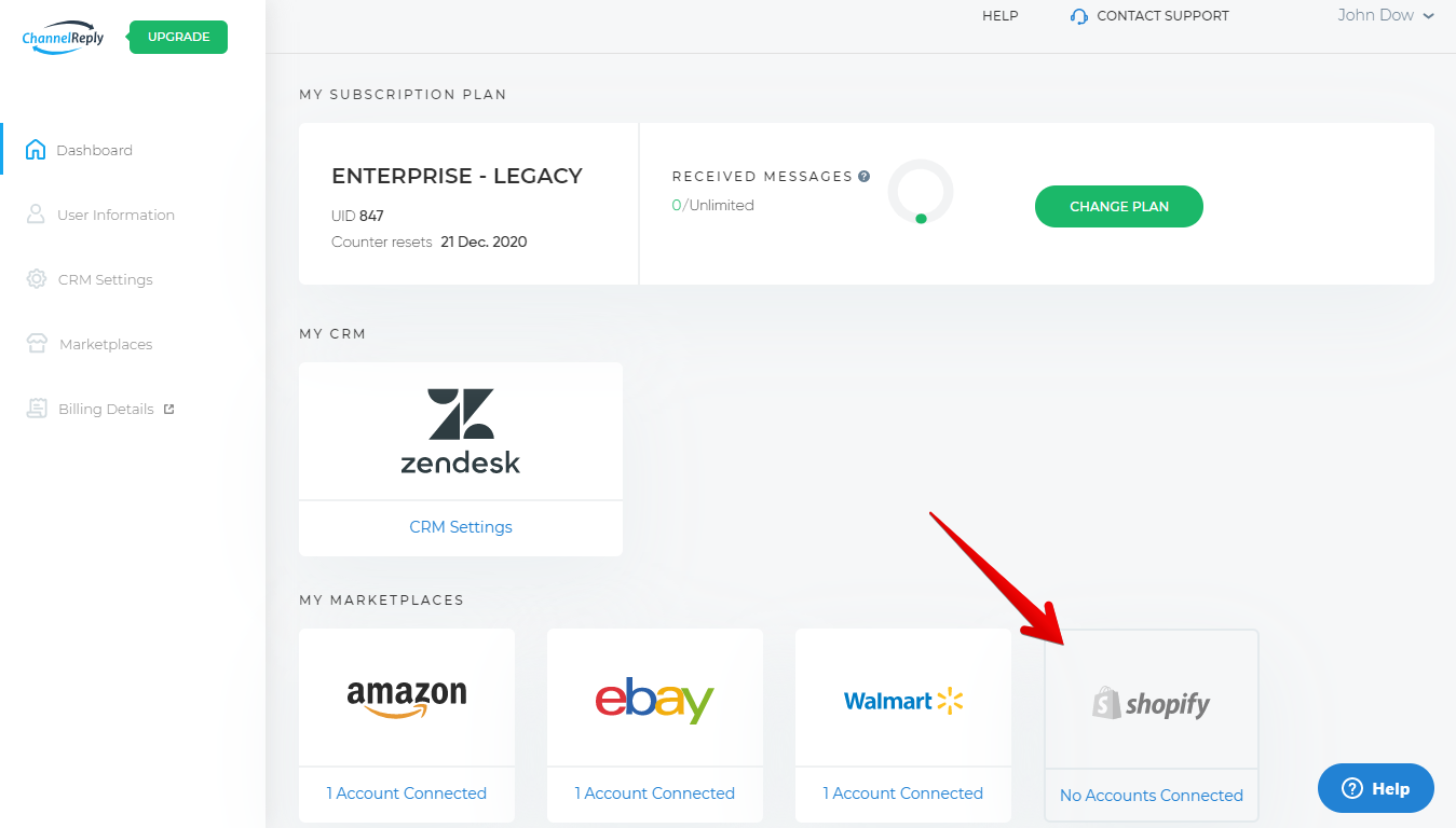 Shopify on the ChannelReply Dashboard