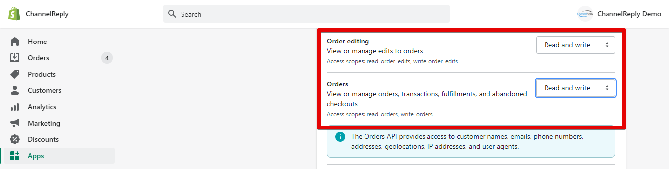 Read and Write Permissions for Order Editing and Orders