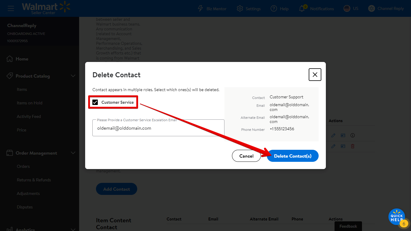 Select Delete Contact(s)