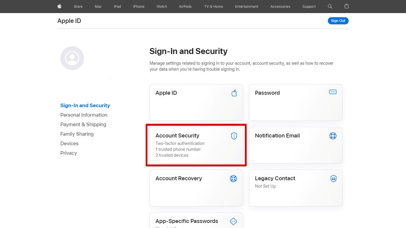 Two-Factor Authentication Configured in Apple ID