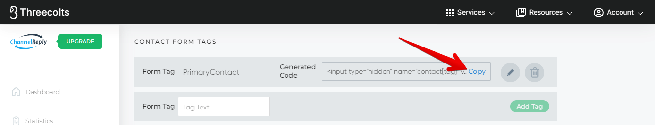Copy button for tag custom code