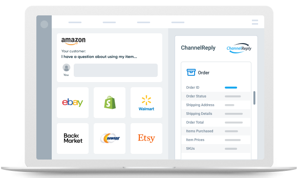 Illustration of supporting seven marketplaces in one helpdesk with ChannelReply
