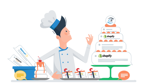 Chef Charlie Admiring a Cake Made of Shopify Data