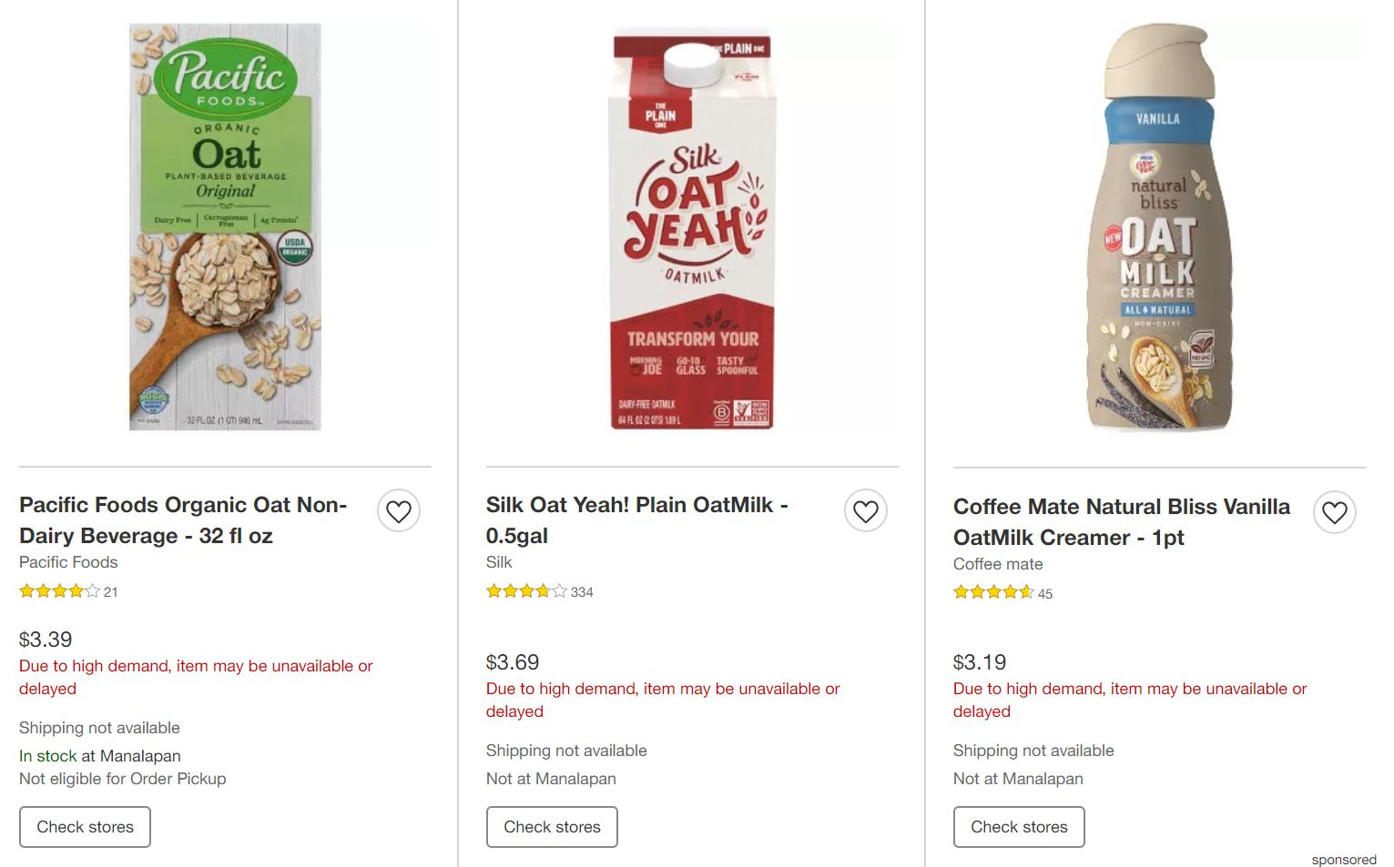 Sold-Out Oat Milk Listings