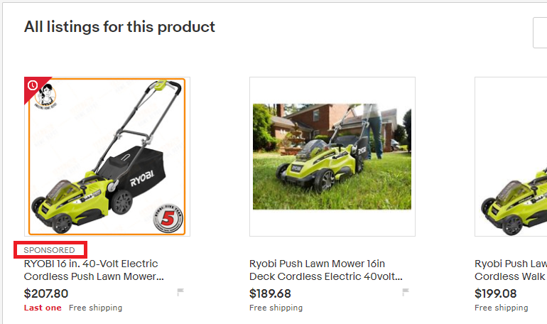 eBay Sponsored Listing on Product-Based Shopping Page