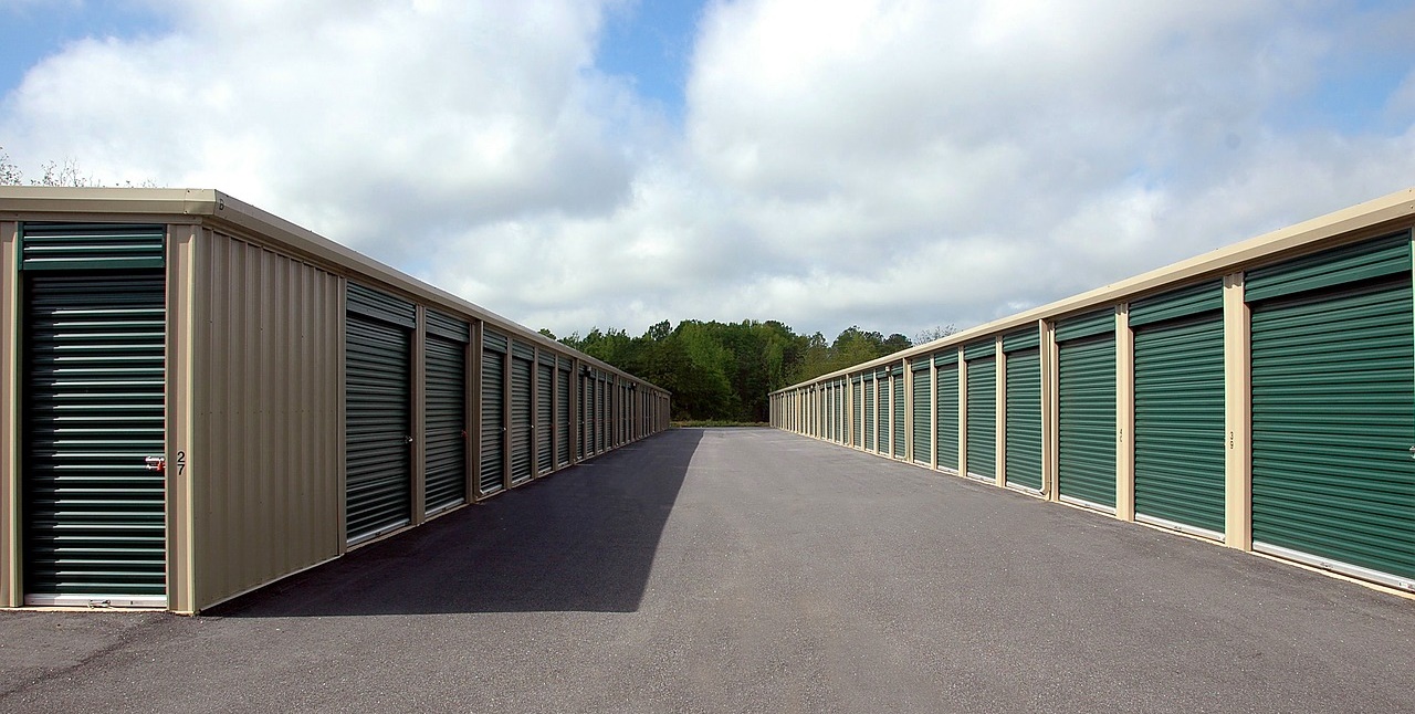 Storage Warehouses with Green Doors