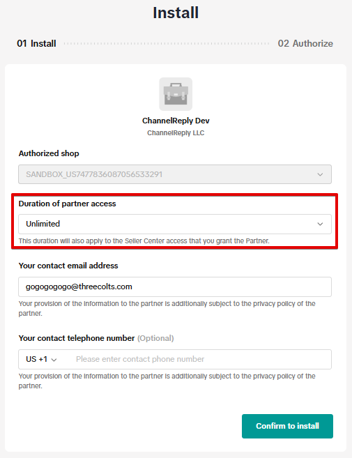 Duration of Partner Access set to Unlimited