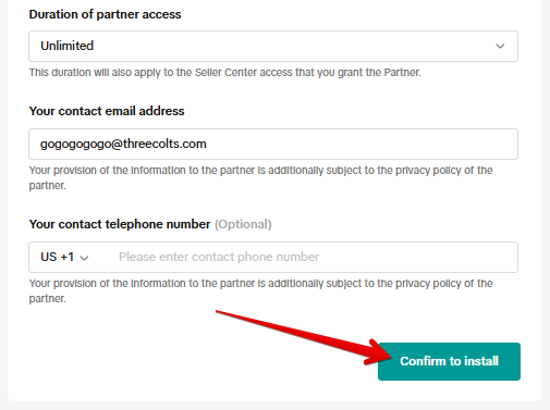 Confirm to install button