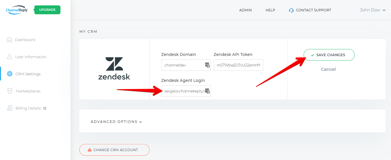 Update Zendesk Agent Login In CRM Settings
