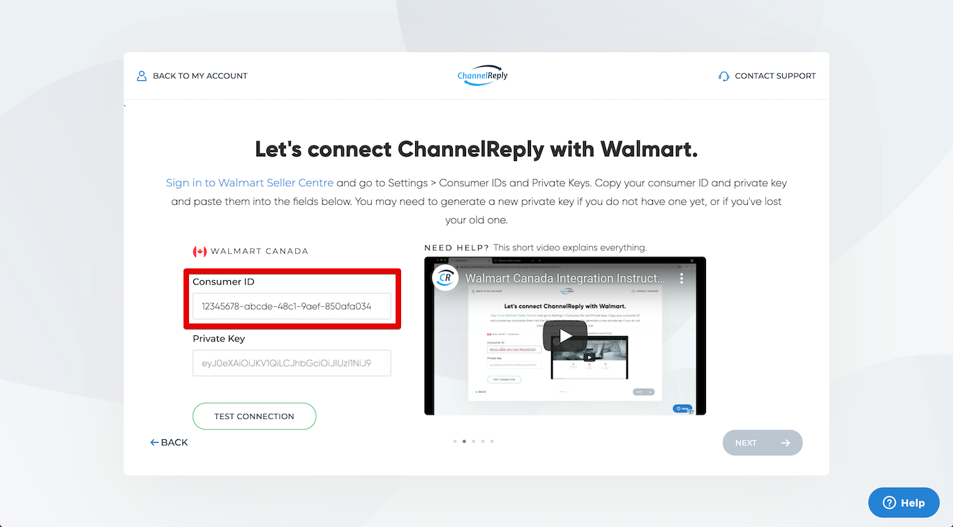 Pasting a Consumer ID into ChannelReply's Consumer ID Field